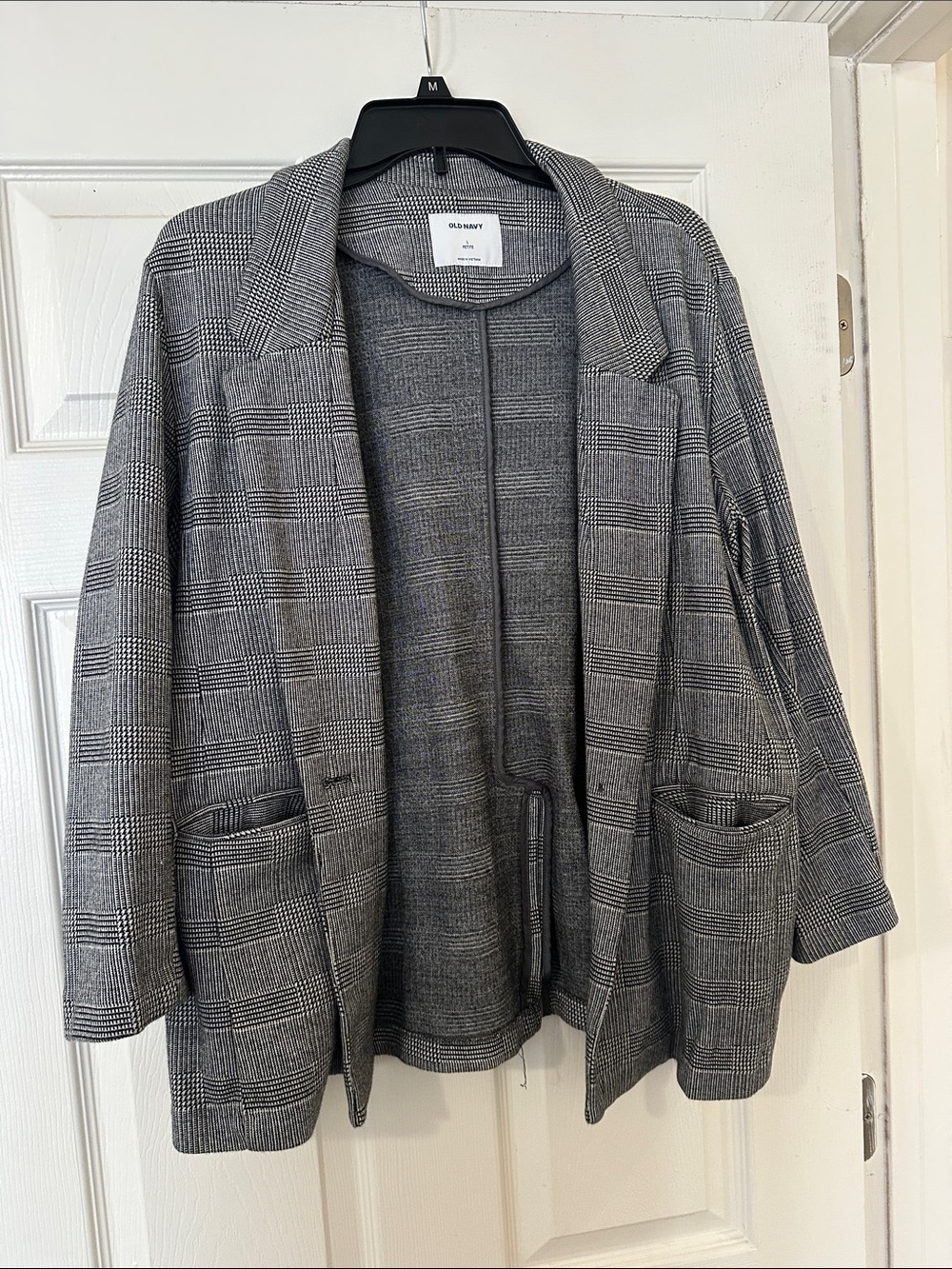 Old Navy Black and Gray Plaid Open-Front Blazer